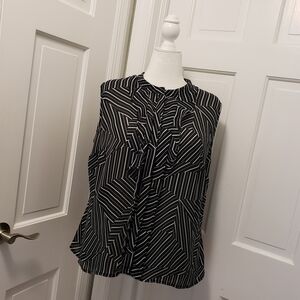 Worthington Black & White Geometric Print Sleeveless Blouse Size 1X, Business